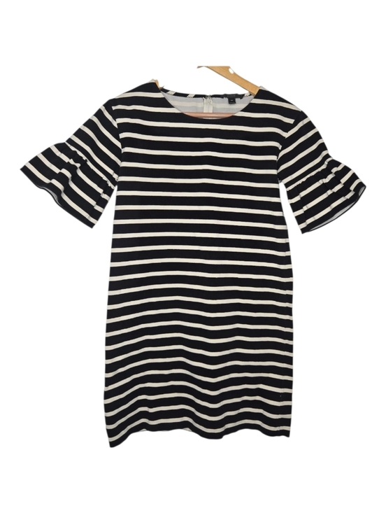 J. Crew Dresses & Skirts - J Crew Womens Black White Striped Cotton Ruffle Bell Half Sleeve Dress Size XS